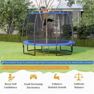 Costway 12 FT Outdoor Trampoline Jumping Exercise Fitness Trampoline w/ Basketball Hoop