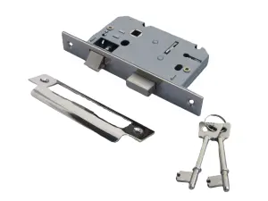 3 Lever Mortice Nickel Sash Lock Key 2.5" 64mm Bolt Through Reversable Bathroom Handle Locks