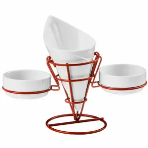 Ginnie 19cm Porcelain French Fry Cone and Stand Red