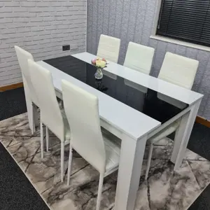 Dining set of 6 Kitchen Dining Table and 6 Chairs White and Black Wood Dining Table with 6 white metal Chairs Kosy Koala