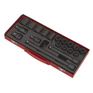 Sealey Impact Socket Set 19 Pieces 1/2" Square Drive Metric Black AK5619M