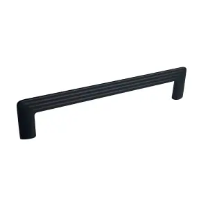 160mm Matt Black Ridged Kitchen Cabinet Handle