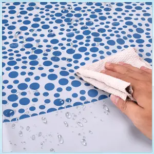 White Plastic Tablecloth, Sky Blue Polka Dot Printed Waterproof Table Cover - 54"x108"