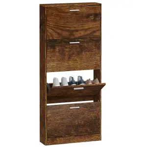 Berkfield Shoe Cabinet Smoked Oak 59x17x150 cm Engineered Wood