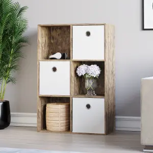 Vida Designs Durham Dark Wood 2x3 Cube Storage Unit & Set of 3 White Foldable Cube Storage Baskets