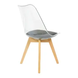 Soho Clear and Black Plastic Dining Chair with Squared Light Wood Legs