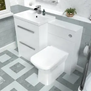 Nes Home 1100mm White Basin Vanity Cabinet, WC Unit, Rimless Back To Wall Toilet