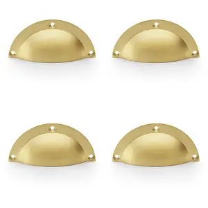 4 PACK - Half Moon Cup Handle - Satin Brass - 86mm Centres Solid Brass Shaker Drawer Pull