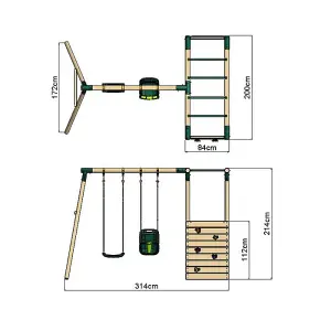 Rebo Wooden Children's Garden Swing Set with Monkey Bars - Double Swing - Luna Green