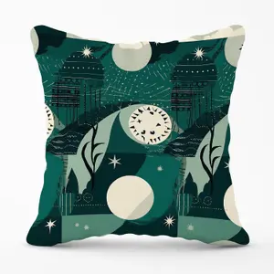 Abstact Green Cream Moon and Stars Outdoor Cushion 45cm x 45cm