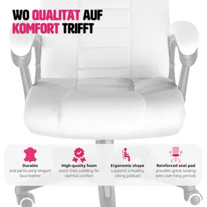 tectake Luxury office chair made of artificial leather - desk chair computer chair - white