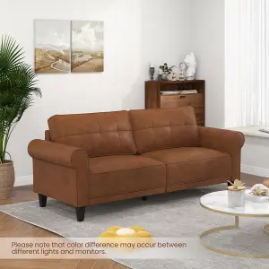 Costway 3-Seater PU Leather Sofa Couch Modern Loveseat w/2 Back Pillows