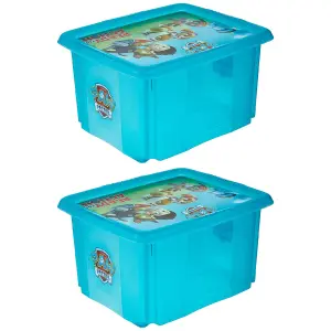 Keeeper Set of 2 Paw Patrol Turn Around Stackable Box 24 Litre with Lid - Blue Transparent