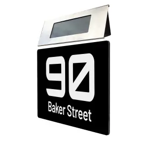 Personalised Aluminium House Plaque with Solar Light Customised with Your House Number and Street Name 160 x 280mm Black