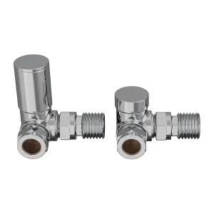 Rinse Bathrooms 15mm Round Head Corner Radiator Valves Corner Towel Rail Valve + Lockshield Valve Chrome