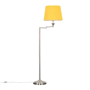 ValueLights Sinatra Adjustable Swing Arm Floor Lamp In Chrome Finish with Mustard Tapered Light Shade with LED GLS Bulb