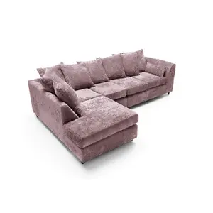 Harriet Crushed Chenille Large Left Facing Corner Sofa in Pink