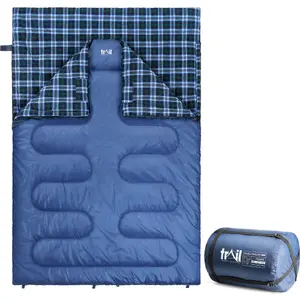 Trail Cotton Double Sleeping Bag Luxury Flannel Lined 3 to 4 Season with Bag