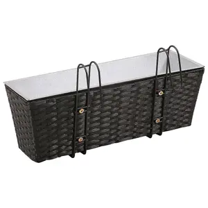 Balcony Trapezoid Rattan Planter Set 50 cm 2 pcs Black