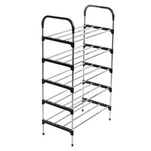 5 Tiers Black Freestanding Shoe Rack Shoe Storage Organizer Shelf Space Saving Display Shelves