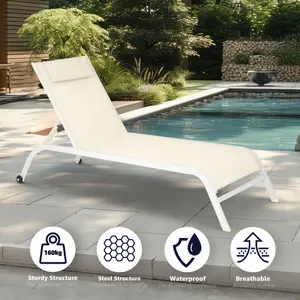 Bali Metal Reclining Sun Lounger Cream Set of 2