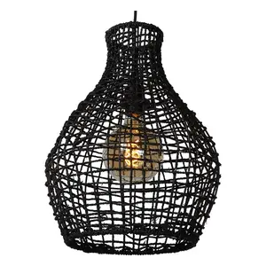 Lucide Alban Scandinavian Rattan Pendant Light 35cm - 1xE27 - Black