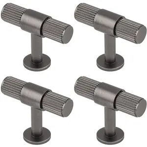 4 PACK - Lined Reeded T Shape Pull Handle - 50 x 13mm - Anthracite Grey Cabinet Handle