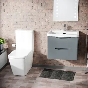 Nes Home Merton 600mm Wall Hung Vanity Basin Unit & Square Rimless Close Coupled Toilet Grey