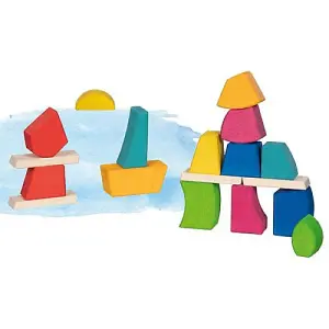 Childrens Wooden Building Bricks Creo Colourful Kids Toy Wood Block Set - Age 2+