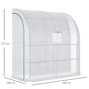 Outsunny Walk-In Lean to Wall Greenhouse w/Window&Door 200Lx 100W x 215Hcm White