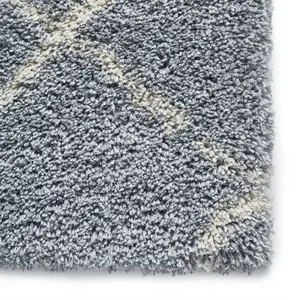 Grey Cream Shaggy Modern Geometric Moroccan Rug for Living Room Bedroom and Dining Room-120cm X 170cm