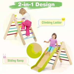 Costway 2-in-1 Triangle Climbing Set Wooden Indoor Outdoor Climbing Toy for Kids 3+