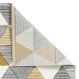 Grey Yellow Modern Geometric Easy To Clean Rug For Dining Room-120cm X 170cm