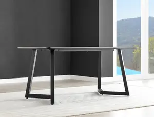 Furniturebox UK Carson White Marble Effect Dining Table & 6 Blue Falun Black Leg Chairs