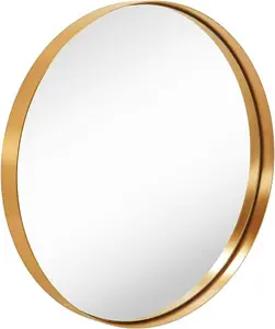 Biznest Large 80cm Large Round Gold Deep Aluminium Frame Wall Mounted Mirror Bathroom Living Room