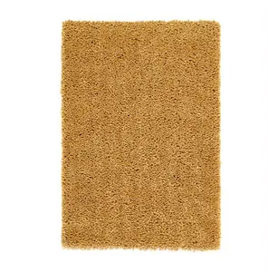 Ochre Plain Shaggy Rug, Handmade Modern Rug, Ochre Shaggy Rug for Bedroom, Living Room, & Dining Room-140cm X 200cm