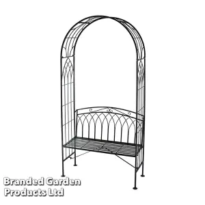 Garden Arch with Bench for Outdoors, Patio, Lawn in Wrought Iron