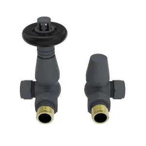 Right Radiators Traditional Thermostatic TRV & Lockshield Corner Radiator Valves Anthracite 1/2"x15mm Set