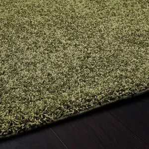 Green Modern Shaggy Easy to Clean Plain Rug for Living Room, Bedroom, Dining Room - 67 X 150cm (Runner)