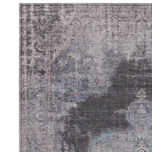 Traditional Blue Persian Abstract Bordered Floral Easy To Clean Rug For Living Room Bedroom & Dining Room-200cm X 290cm