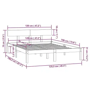 Berkfield Bed Frame Solid Wood 120x190 cm Small Double