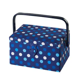 Medium Sewing Basket Navy Spot 18.5 x 26 x 15cm - Sewing Online GA1123M