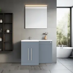 Rinse Bathrooms 1100mm L Shape LH Combination Vanity Unit Gloss Grey Painting Sink Unit & BTW Toilet Unit - Flat Packed