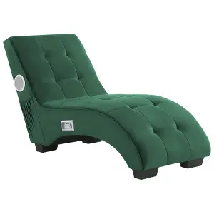 Velvet Chaise Lounge with Bluetooth Speaker USB Port Green SIMORRE