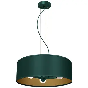 Milagro Verde Pendant Lamp 3XE27 50cm Scandi Style Hand Made Lamp Range In Rich Green With Golden Accents