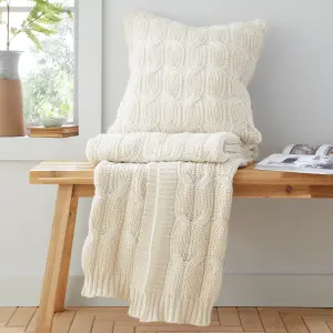 Catherine Lansfield Chunky Marl Knit Cosy 130x170 cm Blanket Throw Cream