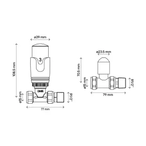 GoodHome Polished Straight Thermostatic Radiator valve & lockshield (Dia)15mm x ½"