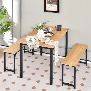 Costway 3 PCS Dining Table Set Space-Saving Kitchen Table Set w/2 Benches