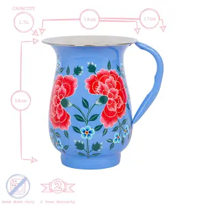 BillyCan Hand-Painted Picnic Water Jug with 300ml Cups - 1.7L - Raspberry Peony