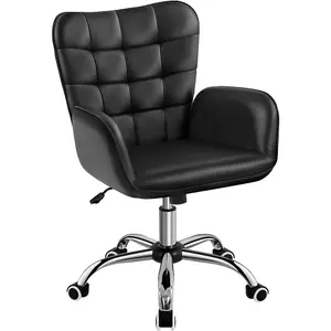 Yaheetech Faux Leather Desk Chair with Padded Armrests - Black